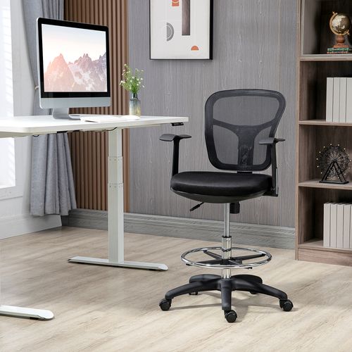 Chaise De Bureau En Maille, Avec Repose-pieds Et Accoudoirs, Ergonomique, Noire
