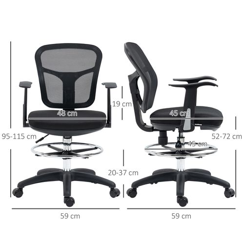 Chaise De Bureau En Maille, Avec Repose-pieds Et Accoudoirs, Ergonomique, Noire
