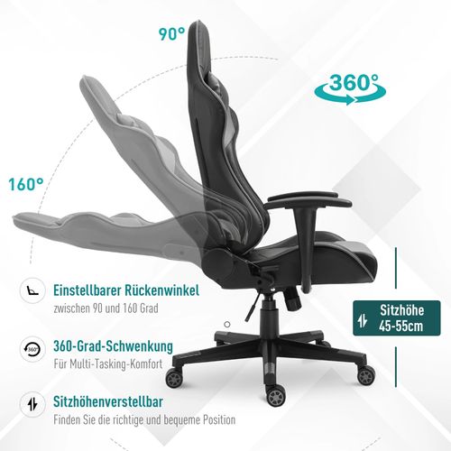 Chaise De Bureau Gaming En Simili Et Mousse, Ergonomique, Pivotante, Noire