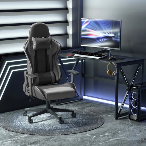 Chaise De Bureau Gaming En Simili Et Mousse, Ergonomique, Pivotante, Noire