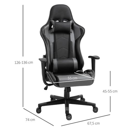 Chaise De Bureau Gaming En Simili Et Mousse, Ergonomique, Pivotante, Noire
