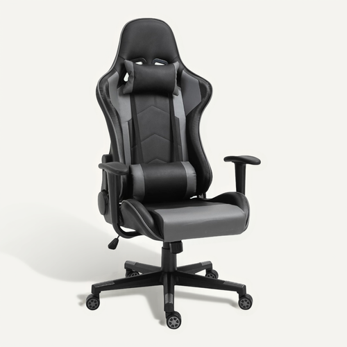 Chaise De Bureau Gaming En Simili Et Mousse, Ergonomique, Pivotante, Noire