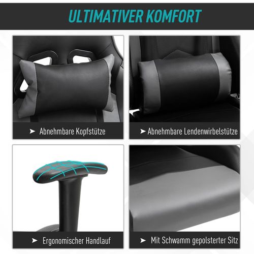 Chaise De Bureau Gaming En Simili Et Mousse, Ergonomique, Pivotante, Noire