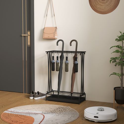Porte-parapluie Acier 50×24×68 cm Avec 24 Crochets Plateau Amovible ,noir