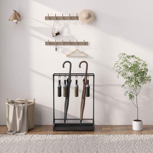 Porte-parapluie Acier 50×24×68 cm Avec 24 Crochets Plateau Amovible ,noir