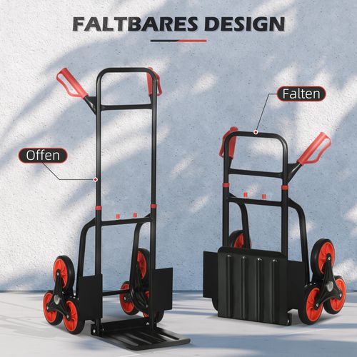 Diable Monte-escalier Acier Pliable 150 Kg Réglable 45x60x109 Cm, , Noir