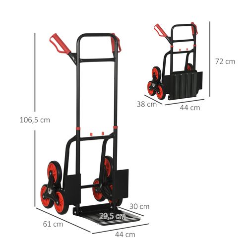 Diable Monte-escalier Acier Pliable 150 Kg Réglable 45x60x109 Cm, , Noir