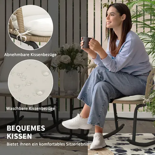 Set 3 Pièces, Fauteuils à Bascule En Rotin Avec 2 Fauteuils Et 1 Table Basse,pour Terrasse Et Balcon