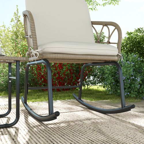 Set 3 Pièces, Fauteuils à Bascule En Rotin Avec 2 Fauteuils Et 1 Table Basse,pour Terrasse Et Balcon