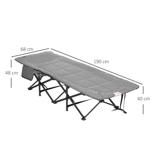 Lit De Camping En Métal Avec Sac Et Porte-gobelet Jusqu'à 120kg, Noir 60x190cm