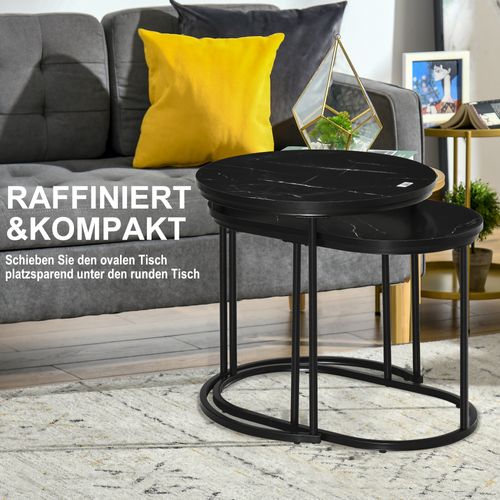 Tables Empilables 2 Pièces, Rondes/ovales, Mdf + Acier Noir, D.50×50,5 cm, Max 30 kg