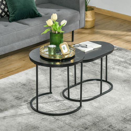 Tables Empilables 2 Pièces, Rondes/ovales, Mdf + Acier Noir, D.50×50,5 cm, Max 30 kg