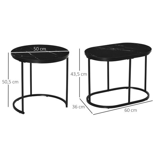 Tables Empilables 2 Pièces, Rondes/ovales, Mdf + Acier Noir, D.50×50,5 cm, Max 30 kg