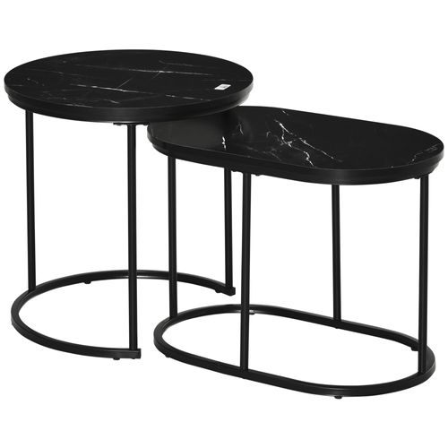 Tables Empilables 2 Pièces, Rondes/ovales, Mdf + Acier Noir, D.50×50,5 cm, Max 30 kg