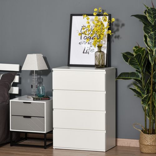 Commode En Bois Avec 4 Tiroirs, Meuble De Bureau Stable, Blanc, 55 X 33 X 80 Cm