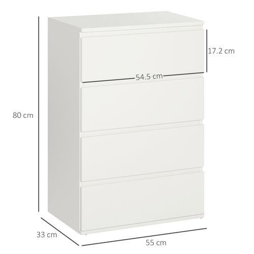 Commode En Bois Avec 4 Tiroirs, Meuble De Bureau Stable, Blanc, 55 X 33 X 80 Cm