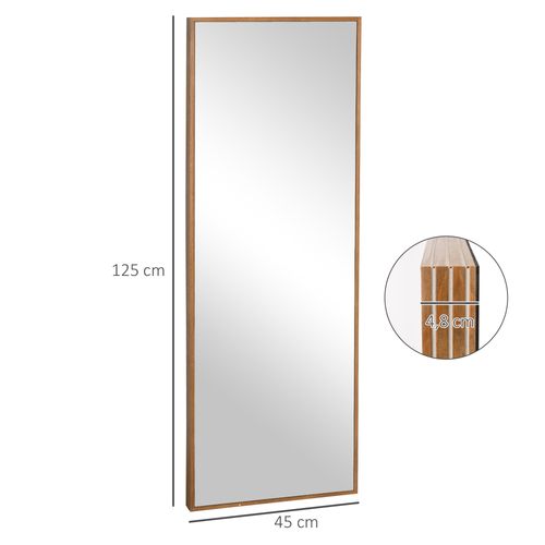 Miroir Mural 125x45cm En Bois Naturel Pour Hall Ou Chambre, Sans Couleur