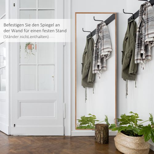 Miroir Mural 125x45cm En Bois Naturel Pour Hall Ou Chambre, Sans Couleur