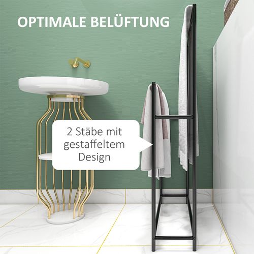 Porte-serviettes Freestanding En Métal Avec 2 Barres, 66 X 20 X 110 Cm, Noir