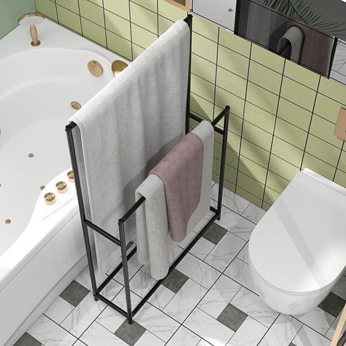 Porte-serviettes Freestanding En Métal Avec 2 Barres, 66 X 20 X 110 Cm, Noir