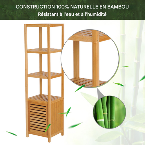 étagère De Salle De Bain Bambou 3 étagères Ouvertes Rangement Optimal 36x33x140cm
