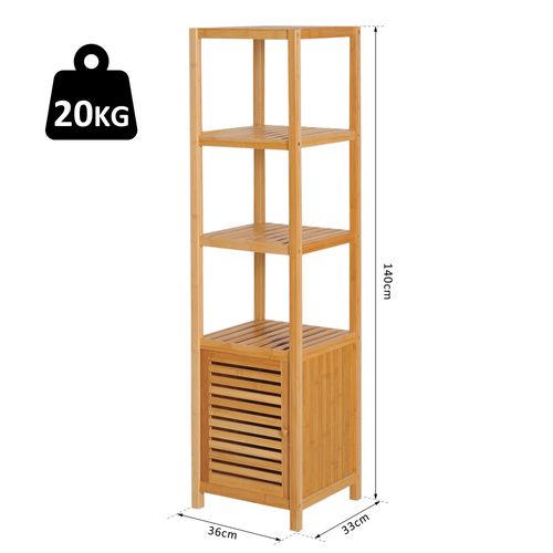 étagère De Salle De Bain Bambou 3 étagères Ouvertes Rangement Optimal 36x33x140cm