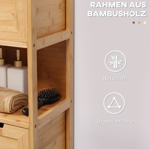 Meuble De Salle De Bain En Bambou Avec 2 Tiroirs, Protection Anti-basculement, Style Champêtre