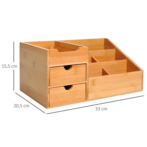 Organisateur De Bureau En Bois Avec 2 Tiroirs Pour Rangement, Naturel