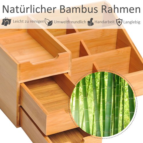Organisateur De Bureau En Bois Avec 2 Tiroirs Pour Rangement, Naturel