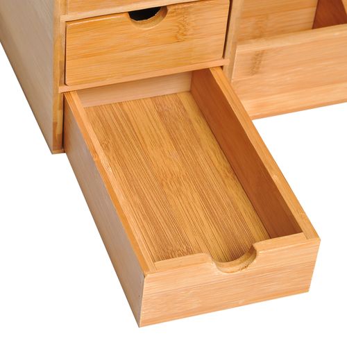 Organisateur De Bureau En Bois Avec 2 Tiroirs Pour Rangement, Naturel