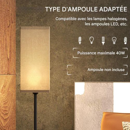 Lampadaire moderne à pied avec abat-jour en lin, interrupteur au pied, noir, pour salon et chambre