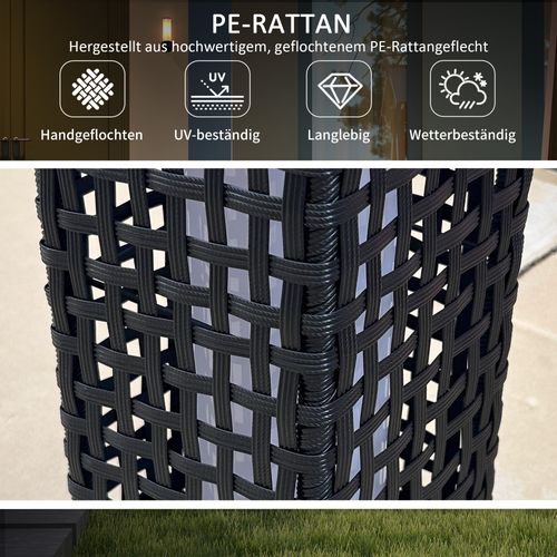 Lampe Solaire En Rattan Design 15,5x15,5x46cm étanche Avec Capteur De Lumière, Noire