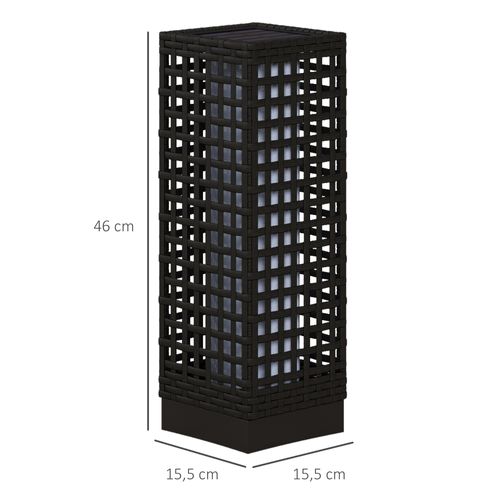 Lampe Solaire En Rattan Design 15,5x15,5x46cm étanche Avec Capteur De Lumière, Noire