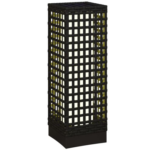 Lampe Solaire En Rattan Design 15,5x15,5x46cm étanche Avec Capteur De Lumière, Noire