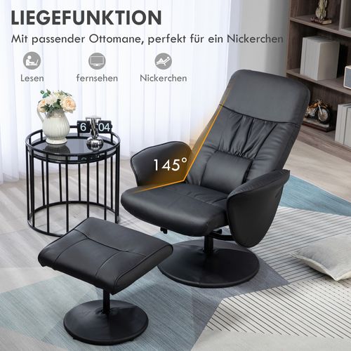 Fauteuil Relax Pivotant En Simili Avec Repose-pieds, Dossier Inclinable, Noir