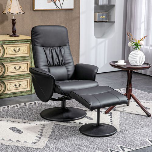 Fauteuil Relax Pivotant En Simili Avec Repose-pieds, Dossier Inclinable, Noir