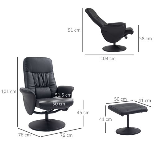 Fauteuil Relax Pivotant En Simili Avec Repose-pieds, Dossier Inclinable, Noir