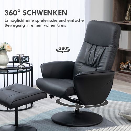 Fauteuil Relax Pivotant En Simili Avec Repose-pieds, Dossier Inclinable, Noir