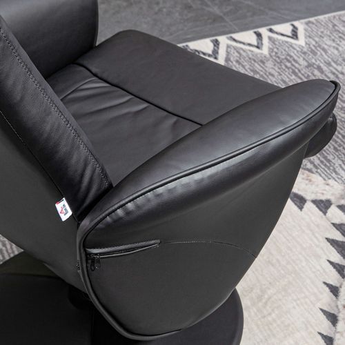 Fauteuil Relax Pivotant En Simili Avec Repose-pieds, Dossier Inclinable, Noir