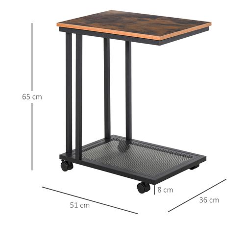 Table D'appoint C-forme Roulante, Chariot De Service En Bois Et Métal, Noir/walnut 51x36x65 Cm