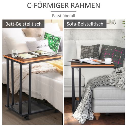 Table D'appoint C-forme Roulante, Chariot De Service En Bois Et Métal, Noir/walnut 51x36x65 Cm