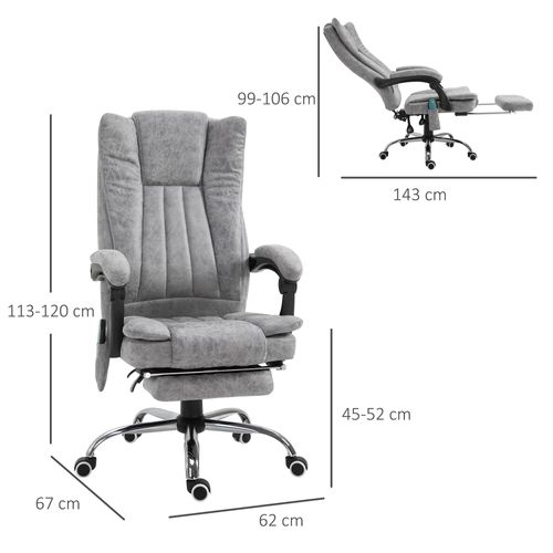 Chaise De Massage En Tissu 62x67x113-120 Cm Avec Chauffage Et Repose-pieds, Gris