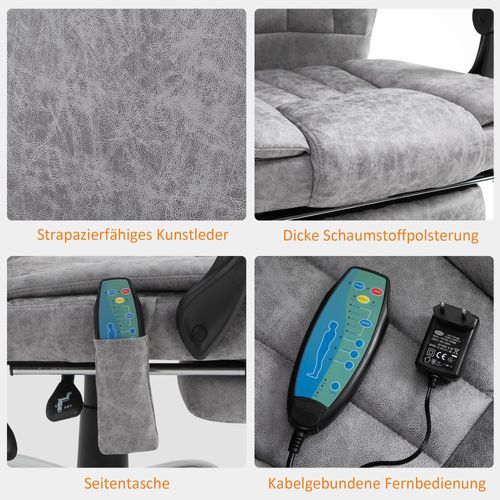 Chaise De Massage En Tissu 62x67x113-120 Cm Avec Chauffage Et Repose-pieds, Gris