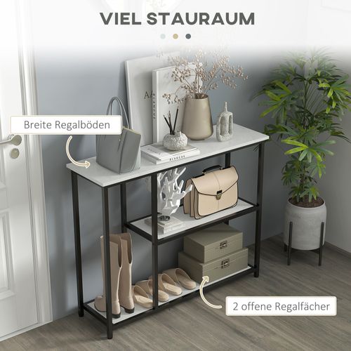 Table Console En Métal Avec 2 Niveaux Protection Basculante, Blanc 100 X 30 X 80 Cm