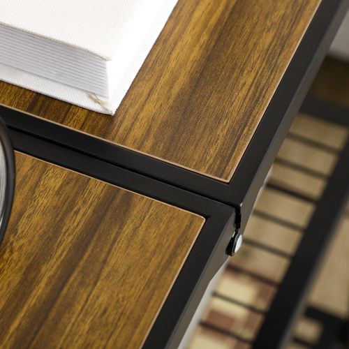 Chariot Pliable En Acier à 3 Niveaux Avec Poignée Et Roulettes, Brun Et Noir