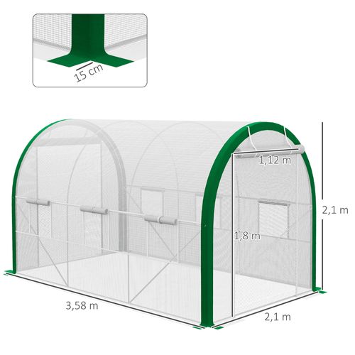Serre Tunnel 3,58 X 2,1 X 2,1 M Acier Galvanisé Avec Porte Roulante Pour Jardin Et Balcon, Blanc