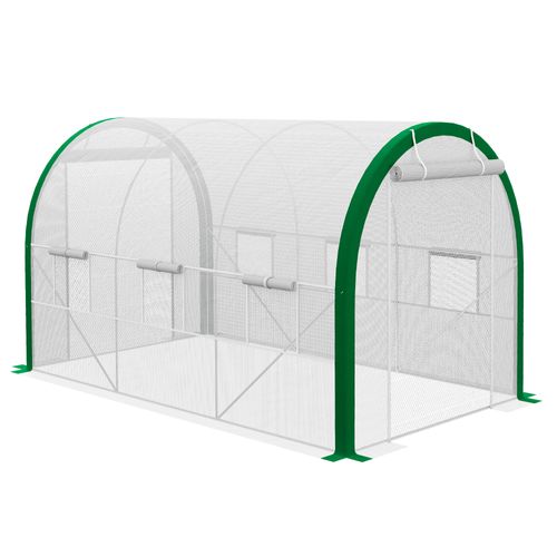 Serre Tunnel 3,58 X 2,1 X 2,1 M Acier Galvanisé Avec Porte Roulante Pour Jardin Et Balcon, Blanc