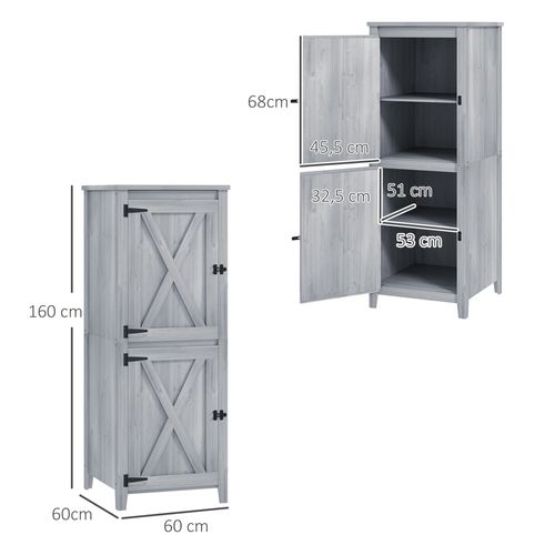 Armoire De Jardin En Bois, Abri Outils étanche, 60x60x160cm, Double Porte, Avec étagères, Gris Clair