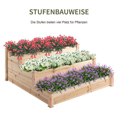 Jardinière Vertical En Bois Naturel De Sapin 3 Étages Pour Balcon Et Jardin 124x124x56 Cm
