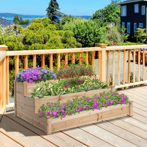 Jardinière Vertical En Bois Naturel De Sapin 3 Étages Pour Balcon Et Jardin 124x124x56 Cm